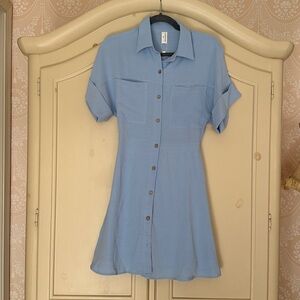 Commence Light Blue A-Line Dress with Buttons & Pockets Lined Size XS NWT
